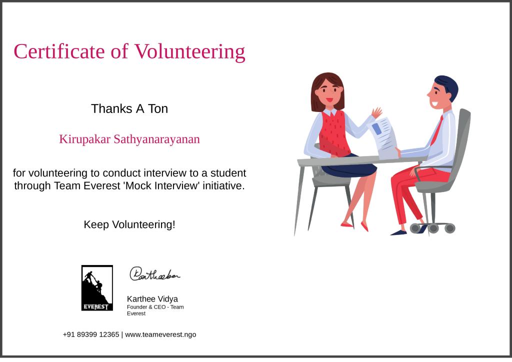 Certificate of Volunteering